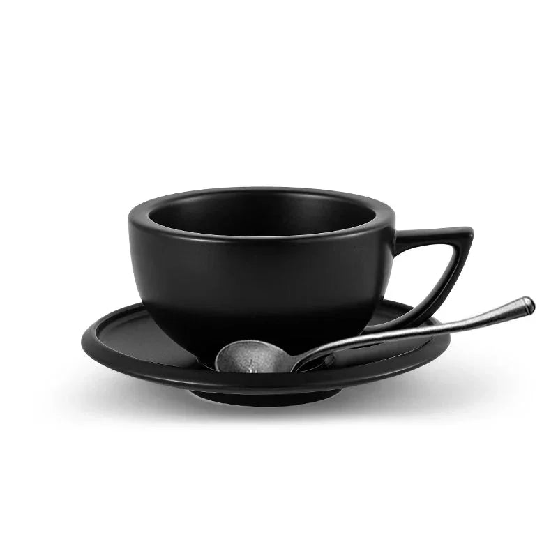 MHW-3BOMBER 280ml Ceramic Coffee Cup with Saucer & Spoon Set Art Latte Espresso Mug for Tea Cappuccino Home Kitchen Accessories