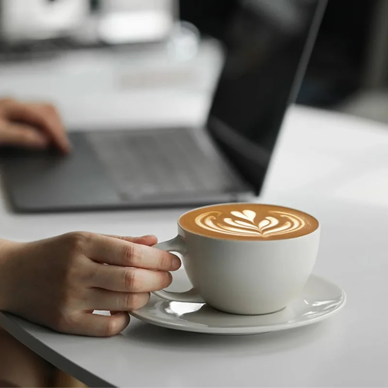 MHW-3BOMBER 300ML Cappuccino Cups with Saucer & Spoon Ceramic Espresso Cup for Latte, Cappuccino Chic Home Barista Accessories