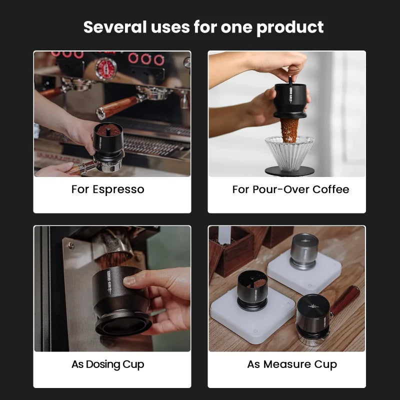 MHW-3BOMBER Espresso Dosing Cup with Stirrer Aluminum Alloy Coffee Dosing Funnel Fit 51-54/58MM Portafilter Coffee Accessories