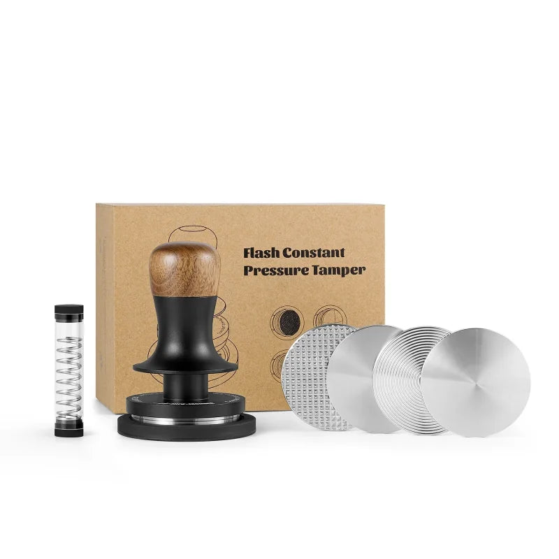 MHW-3BOMBER 30lbs Coffee Tamper with 4 Replaceable Base 58.35mm Constant Pressure Espresso Tampers Barista Tool Cafe Accessories