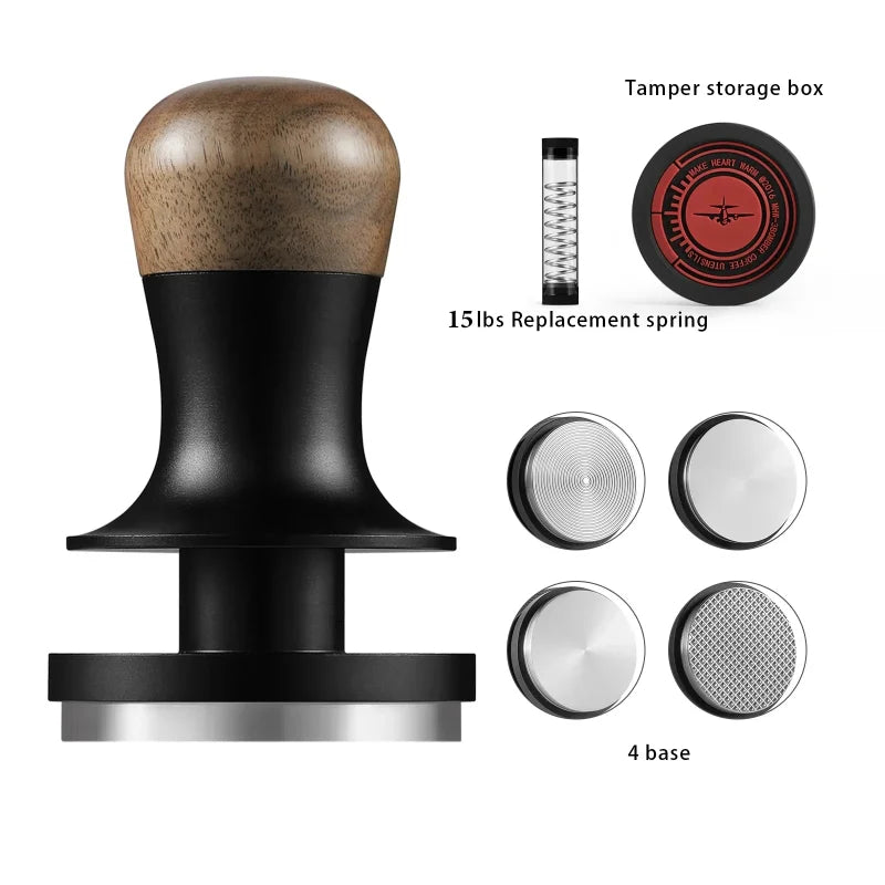 MHW-3BOMBER 30lbs Coffee Tamper with 4 Replaceable Base 58.35mm Constant Pressure Espresso Tampers Barista Tool Cafe Accessories