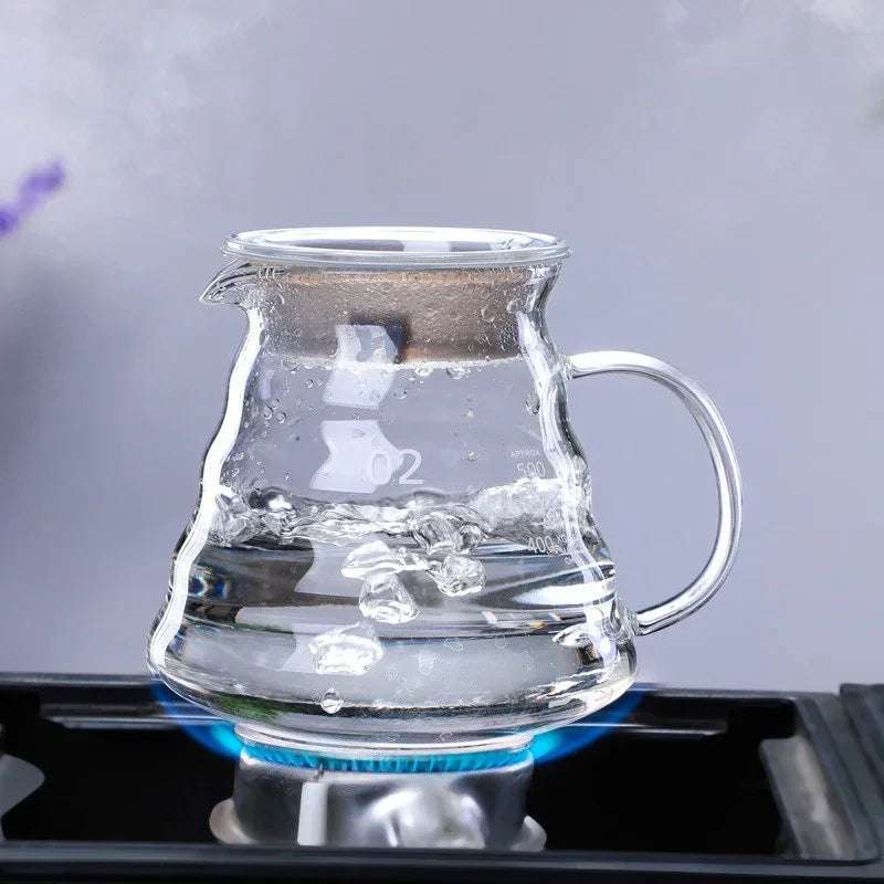 350/600/800ml Clear Glass Coffee Carafe Clouds Shape Glass Kettle Sharing Pot with Lids Coffee Pot for Pour Over Coffee Maker