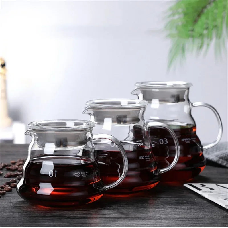 350/600/800ml Clear Glass Coffee Carafe Clouds Shape Glass Kettle Sharing Pot with Lids Coffee Pot for Pour Over Coffee Maker