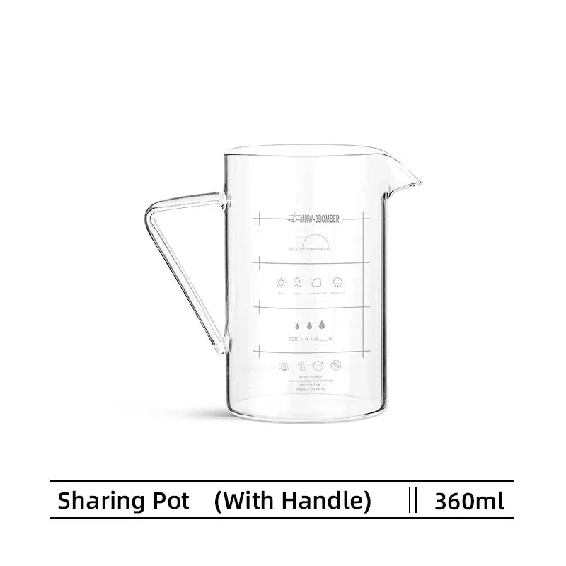 MHW-3BOMBER 360/500ML Coffee Server with Handle Clear Glass Hand Brewed Coffee Sharing Pot for Tea Beer Coffee Home Kitchen Tool