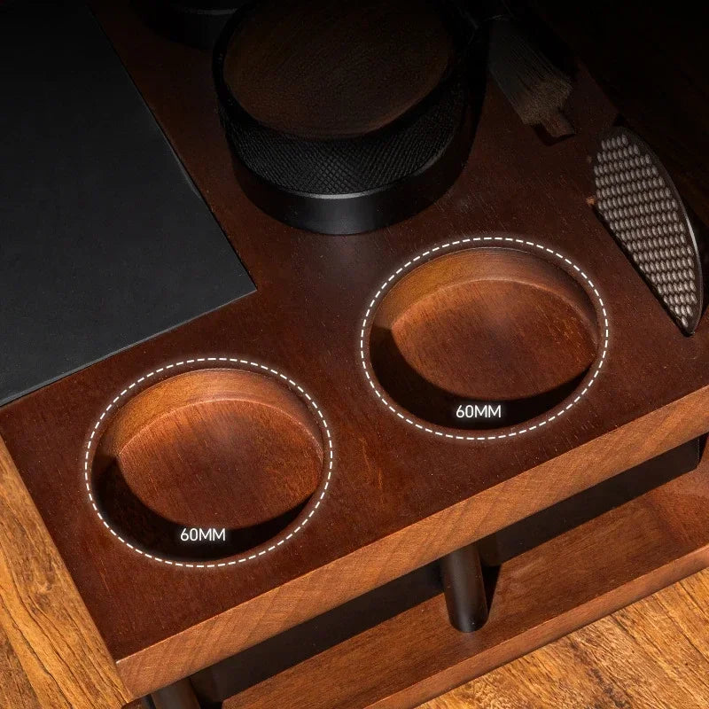 Coffee Tamper Station Solid Wood Drawer Style Coffee Workbench Multifunctional Powder Press Base Handle Accessories Storage