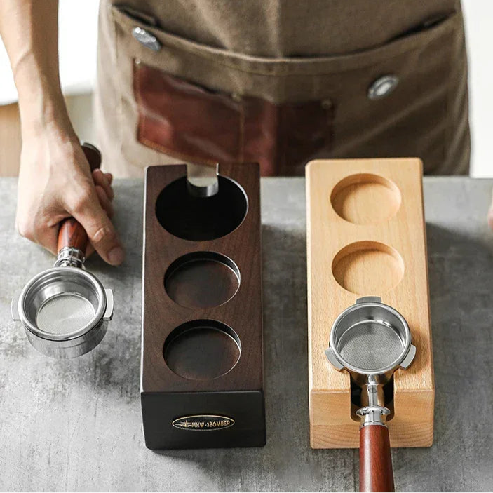 MHW-3BOMBER Espresso Tamping Station Wooden Portafilter Holder for 51-54mm Coffee Tamper Station Chic Home Barista Accessories