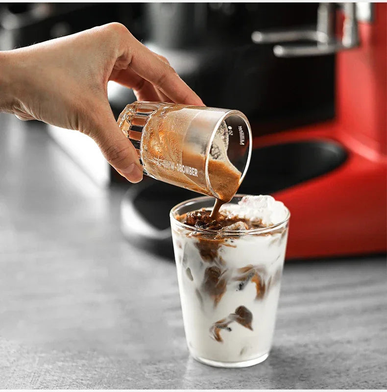 MHW-3BOMBER Espresso Glass Measuring Cup 50ML Clear Shot Glasses Coffee Mugs Set Espresso Measuring Tools Milk Frothing Pitcher