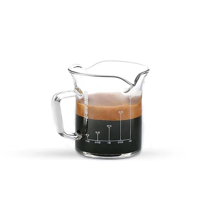 MHW-3BOMBER Two-spout Espresso Glass Measuring Cup with Handle Exquisite Coffee Weighing Cups Measuring Home Tools for Kitchen