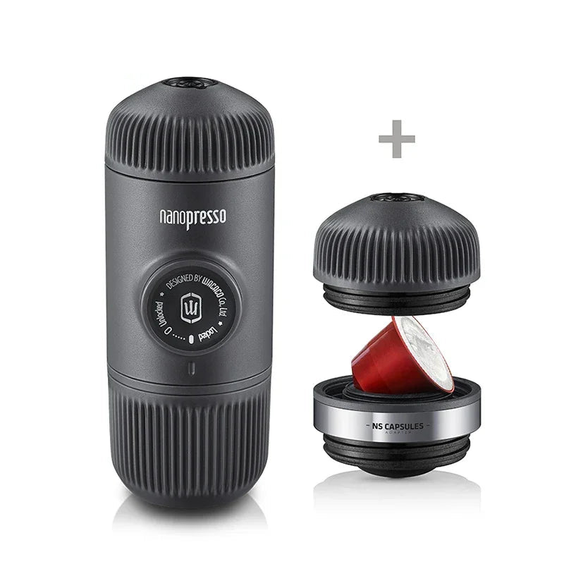 Wacaco Nanopresso Portable Espresso Maker Bundled with NS Adapter, Compact Travel Coffee Maker, Coffee Drinks on the Go