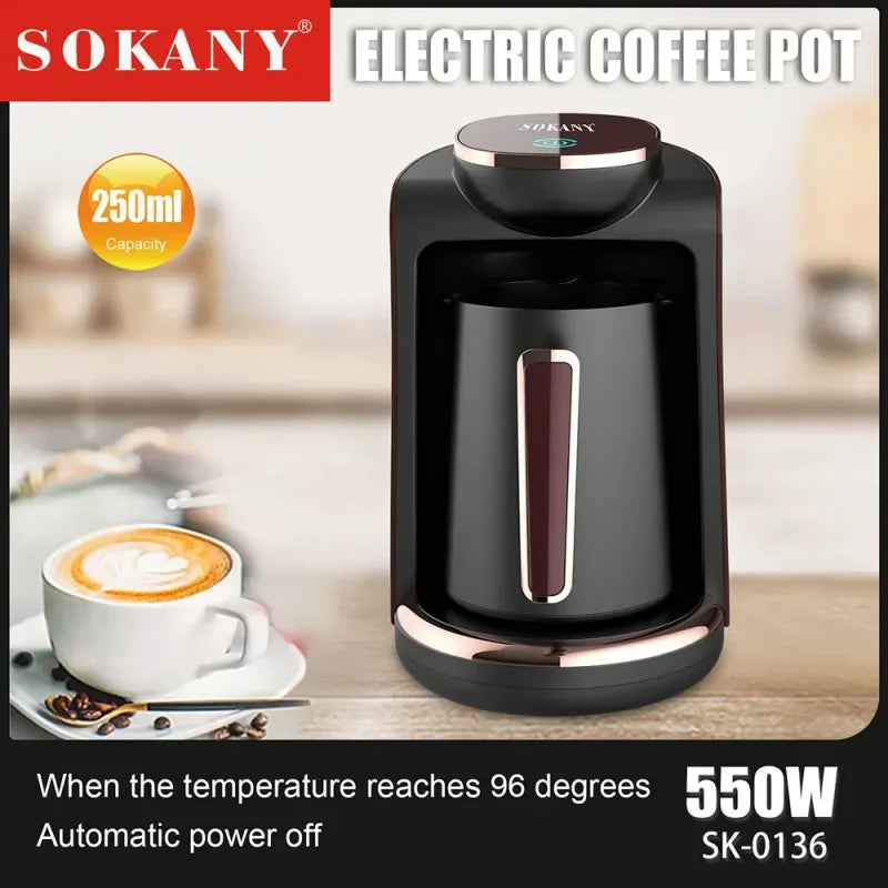 Turkish Electric Coffee Maker Portable, 250ml Automatic Italian Coffee Machine, Burn-Proof, Suitable for Home Office