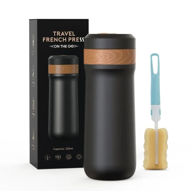 ICafilas 320ml Portable Coffee Pot French Press Coffee Maker Stainless Steel Insulated Travel Mug With Coffee Plunger Filter