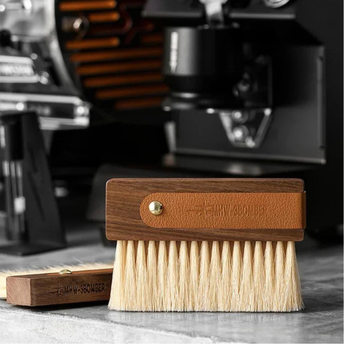 MHW-3BOMBER Coffee Brush Cleaning Durable Leather Cover with Wooden Handle Cleaning Brush Professional Home Barista Accessories