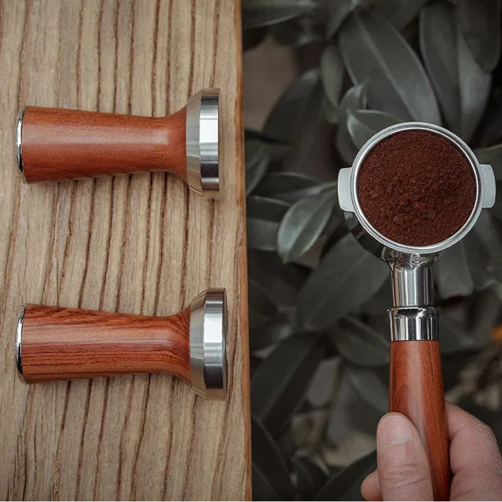 MHW-3BOMBER 51/58mm Espresso Tamper with Stainless Steel Base Vintage Wood Handle Coffee Press Tools Home Barista Accessories