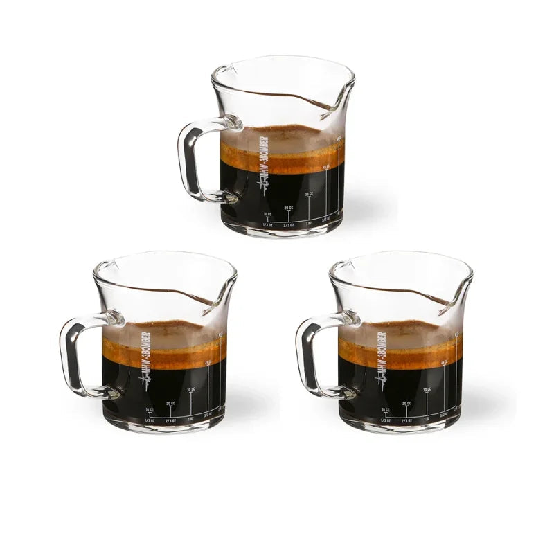 MHW-3BOMBER 70/80ML Coffee Measuring Cups Clear Glass Espresso Shot Glasses Milk Frothing Pitcher Home Kitchen Measuring Tools