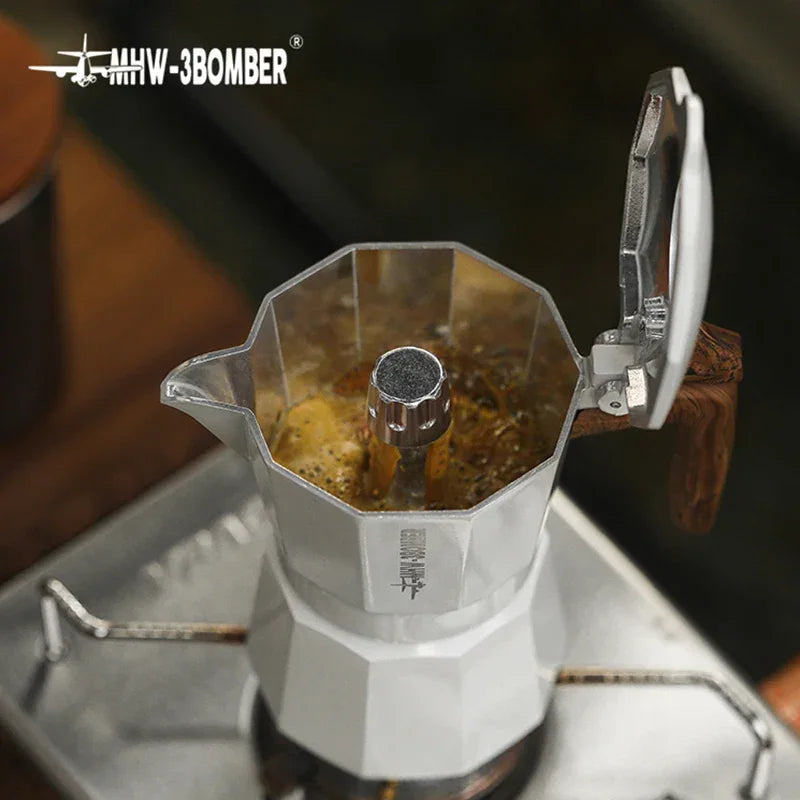 MHW 3BOMBER 100/180ML Moka Pot Double Valve Espresso Maker Italian Coffee Professional Home Barista Accessories Coffee Tools