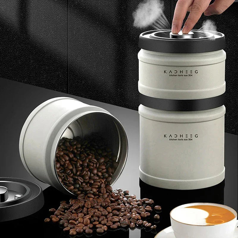 Stainless Steel Airtight Coffee Container Storage Box Coffee Bean Jar Vacuum Sealed Can Food Kitchen Storage Organizer Container