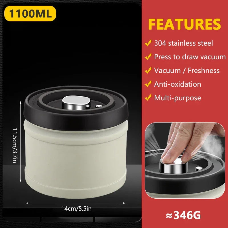 Stainless Steel Airtight Coffee Container Storage Box Coffee Bean Jar Vacuum Sealed Can Food Kitchen Storage Organizer Container