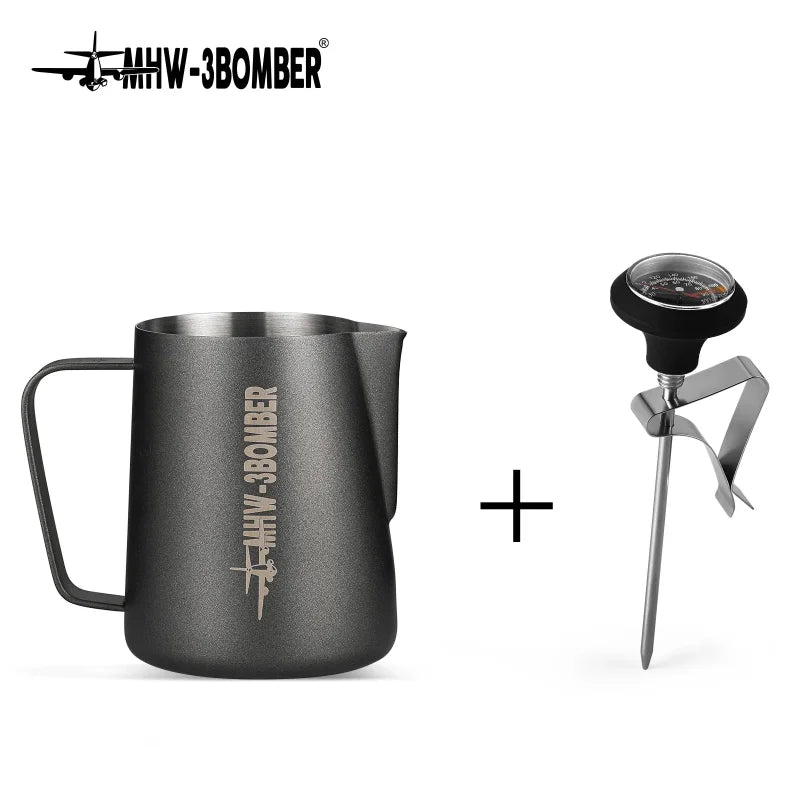 MHW-3BOMBER Milk Frothing Pitcher Stainless Steel Espresso Steaming Pitchers with Thermometer Durable Coffee Machine Accessories