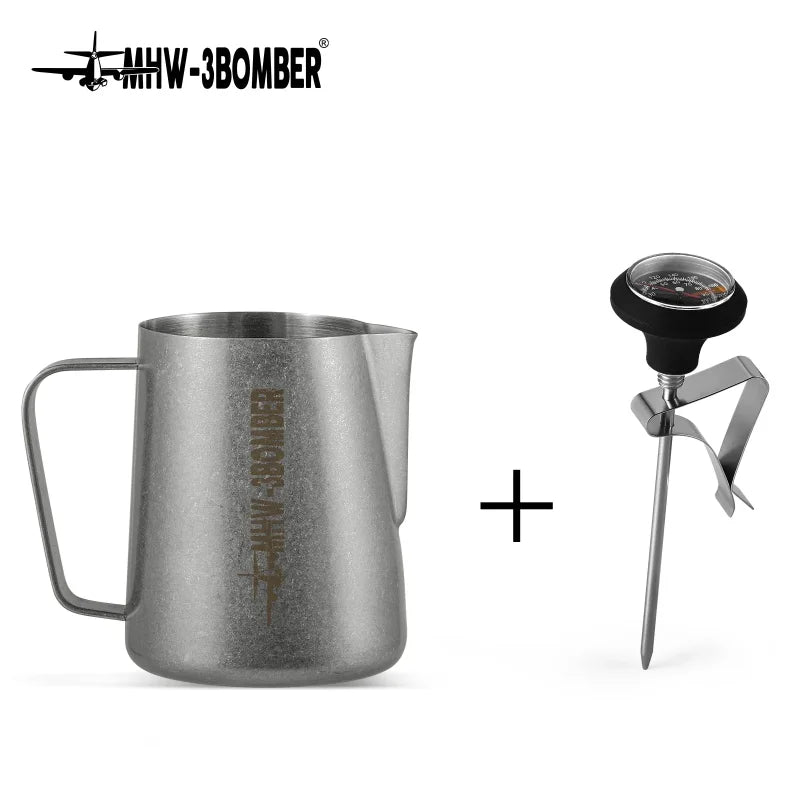 MHW-3BOMBER Milk Frothing Pitcher Stainless Steel Espresso Steaming Pitchers with Thermometer Durable Coffee Machine Accessories