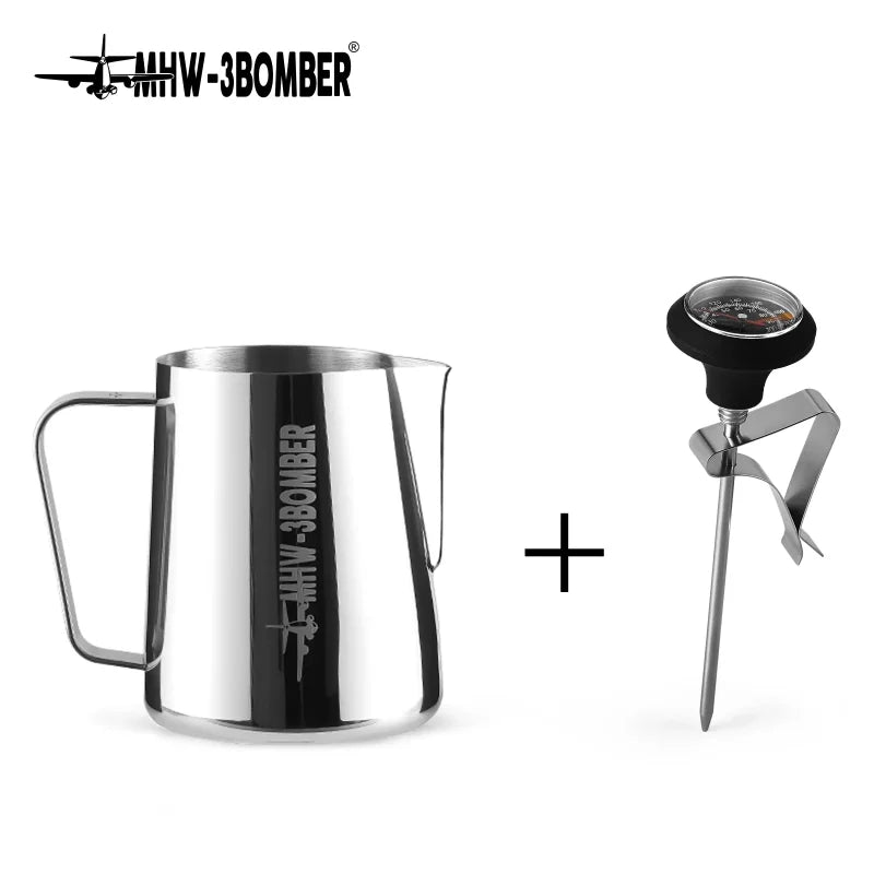 MHW-3BOMBER Milk Frothing Pitcher Stainless Steel Espresso Steaming Pitchers with Thermometer Durable Coffee Machine Accessories