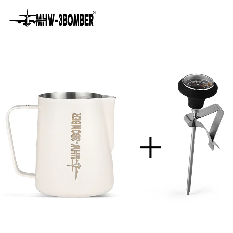 MHW-3BOMBER Milk Frothing Pitcher Stainless Steel Espresso Steaming Pitchers with Thermometer Durable Coffee Machine Accessories