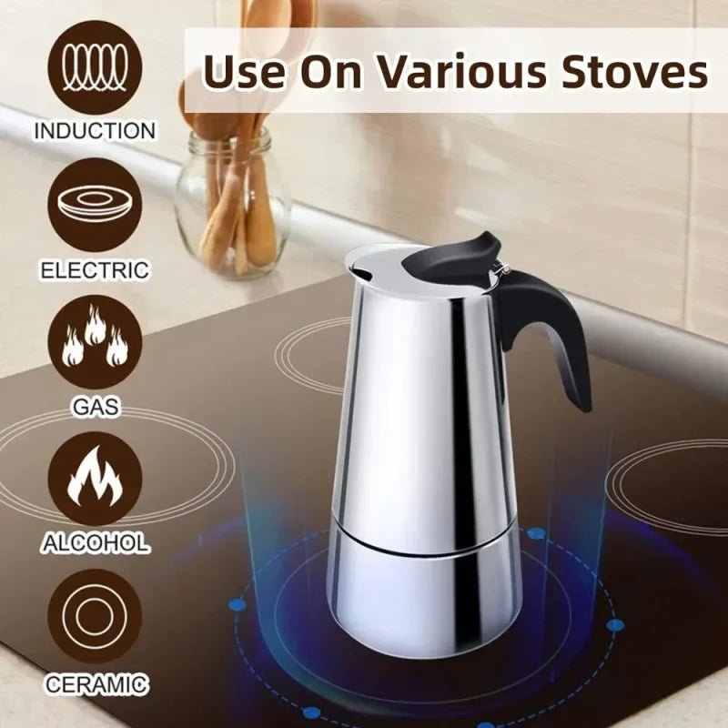 Coffee maker Moka Pot, 2/4/6 Cups Stainless Steel Cafe Percolator Maker, Italian coffee machine Fit Induction Cookers Coffeeware