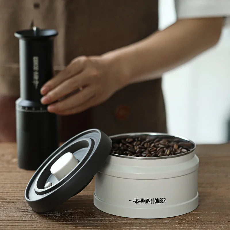 MHW-3BOMBER Manual Vacuum Coffee Storage Container Stainless Steel Airtight Container Cofee Bean Jar Home Barista Accessories