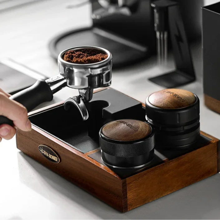 MHW-3BOMBER Multifunctional Coffee Knock Box Vintage Tamping Station Suitable for 51-58mm Portafilters Home Barista Accessories